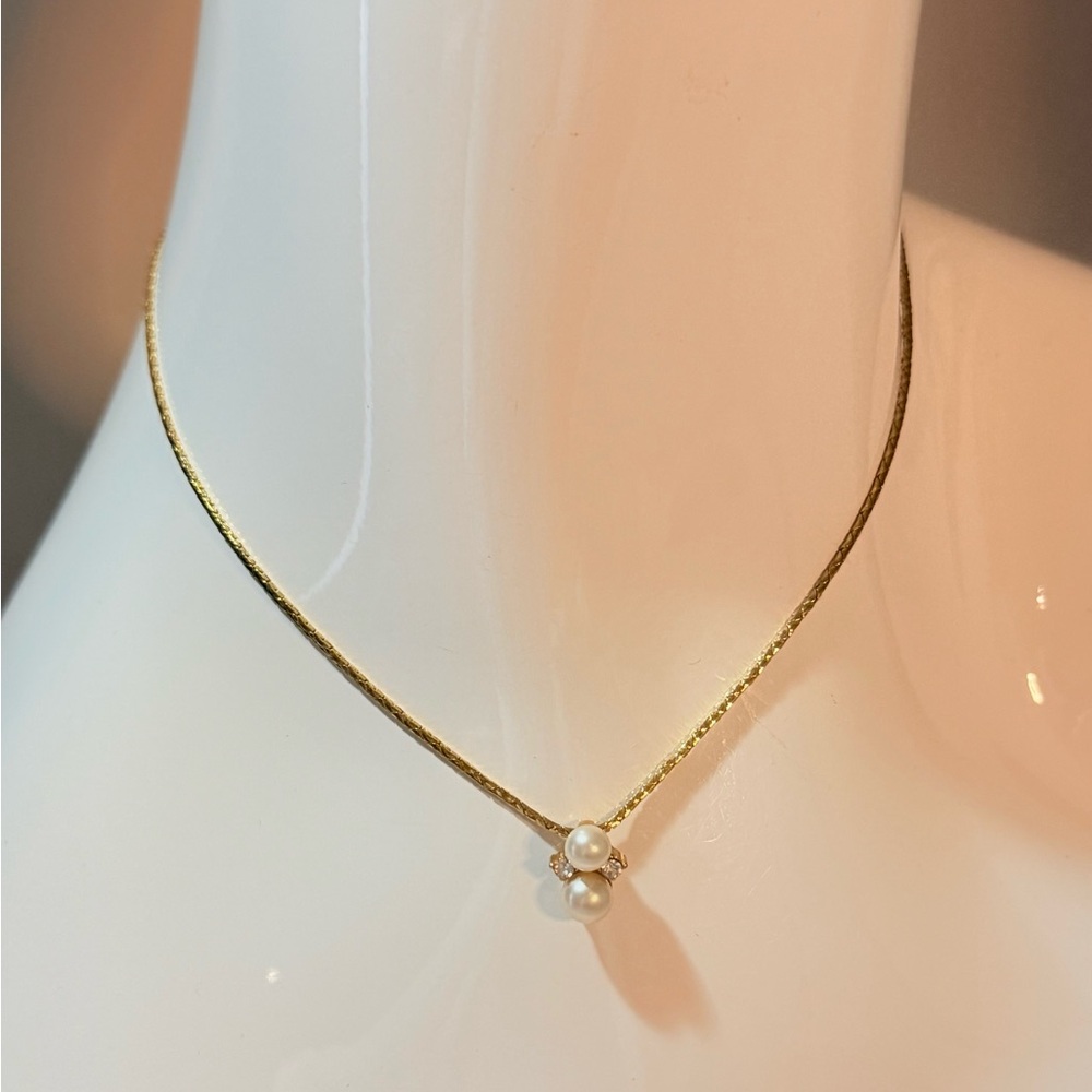Christian Dior Authentic Double Pearl Crystal Pendant Necklace Signed Vintage - Picture 4 of 6